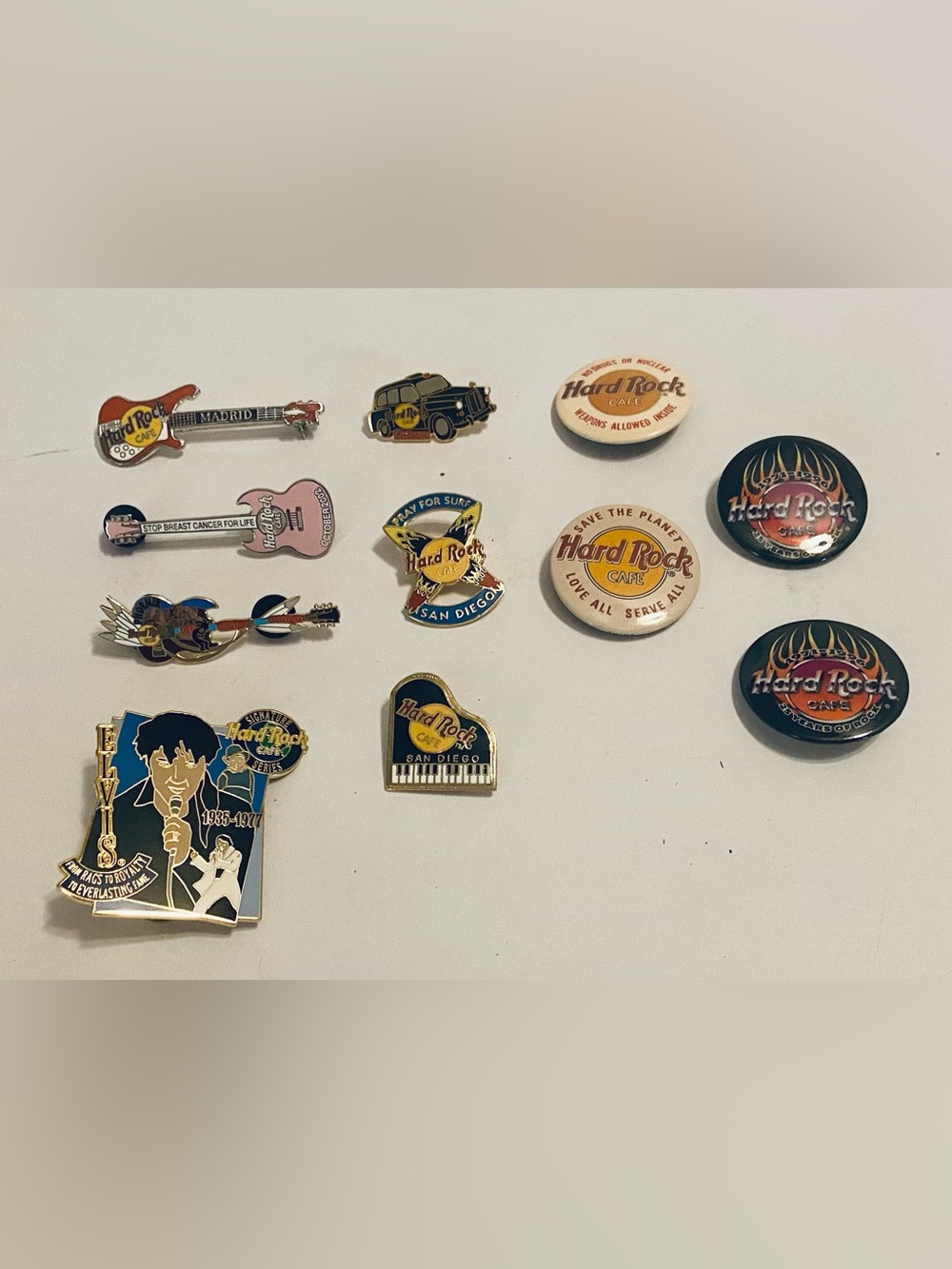 Hard Rock Cafe Pins - Red, Black, Blue & Gold Accents